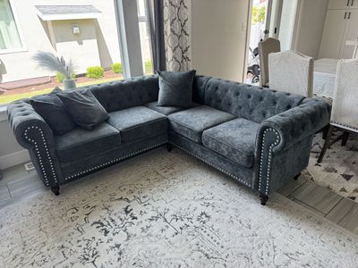 CRO Decor 62.5" Dark Gray Flannel 2-Piece Couch Living Room Sofa Set