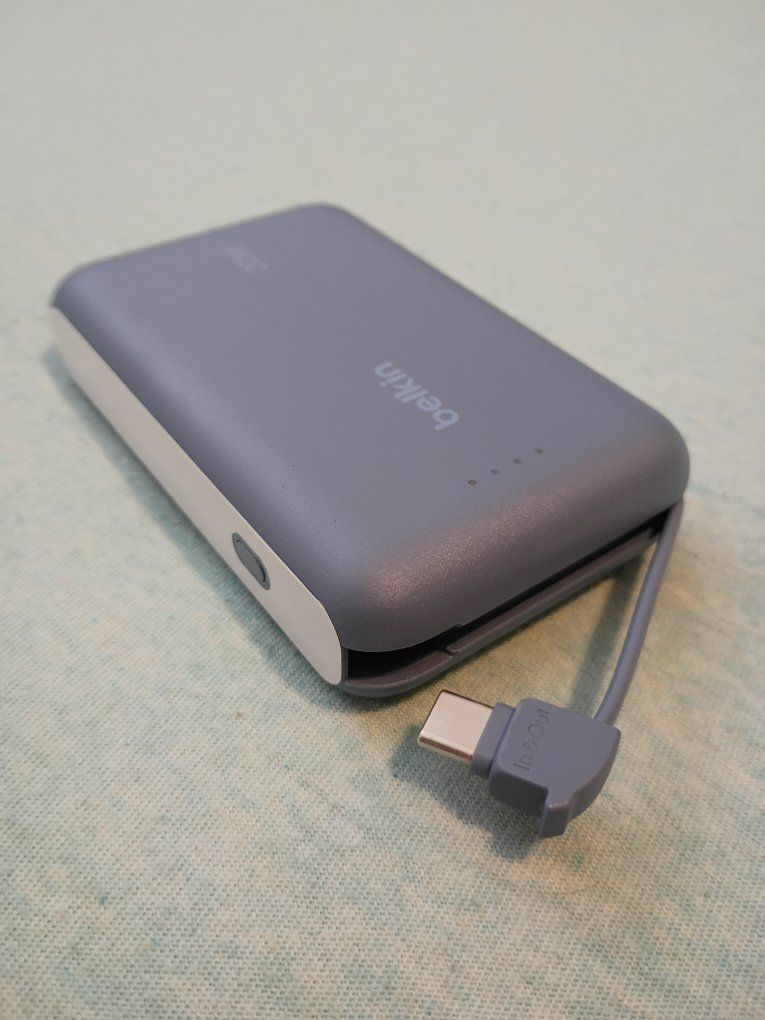 Belkin 20W Power Bank - Compact Portable Charger with Built-in USB-C Cable