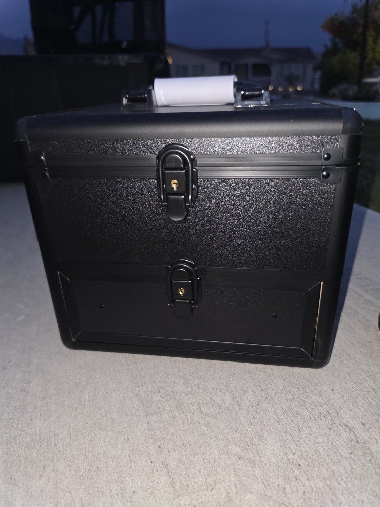Black Hard Shell Makeup Train Case with Drawer & LED Mirror