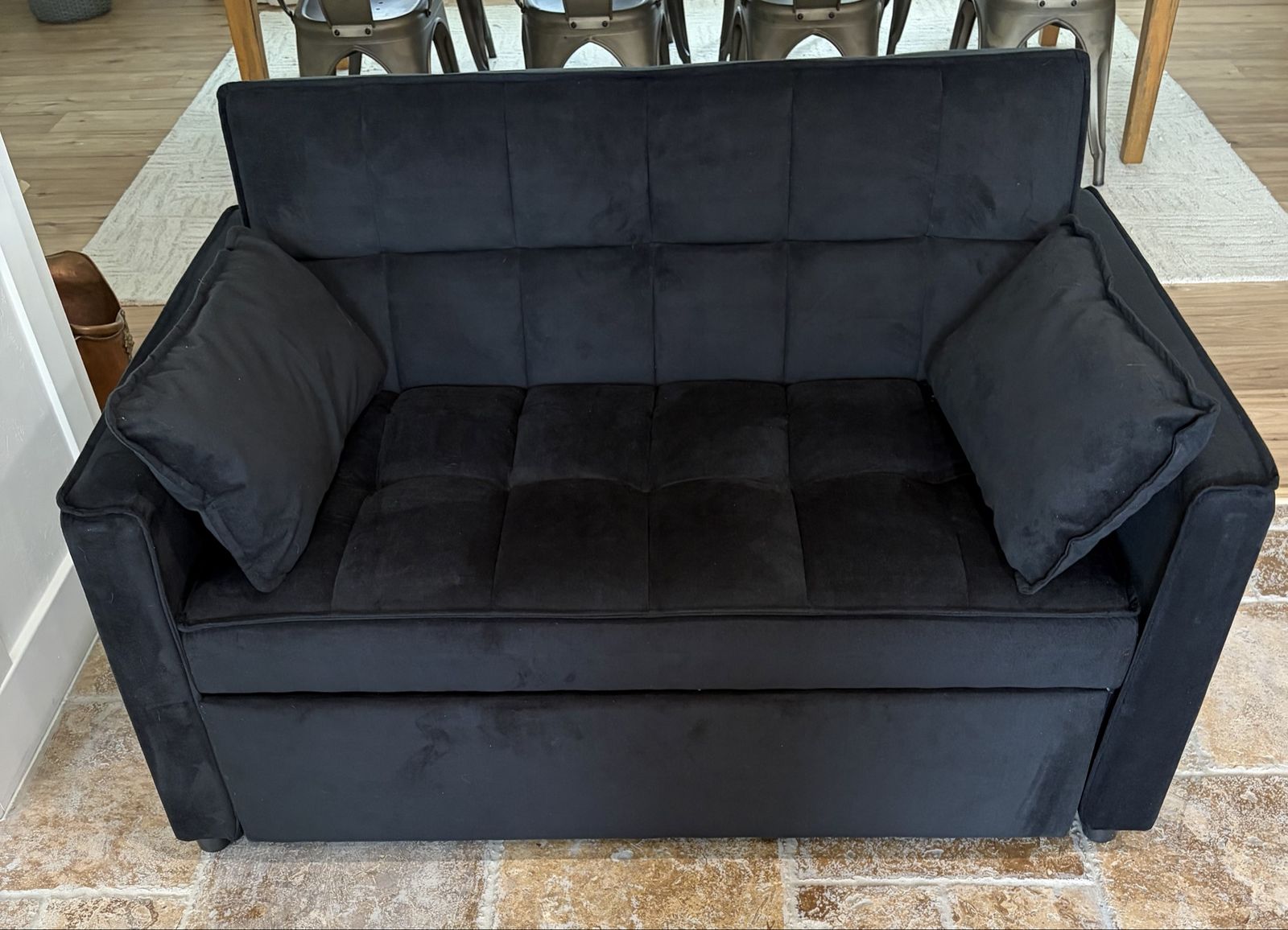 Black Velvet 3-in-1 convertible loveseat