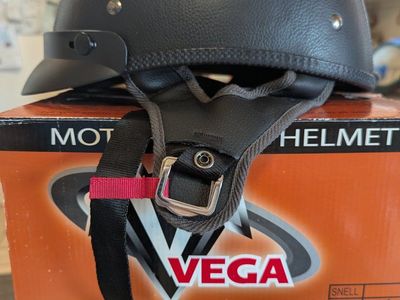 Vega XTS Half Helmet Leather Black Medium DOT Approved Motorcycle Helmet