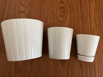 Set of 3 White Ceramic Planters - Various Sizes, Fluted and Textured Designs, Home Decor