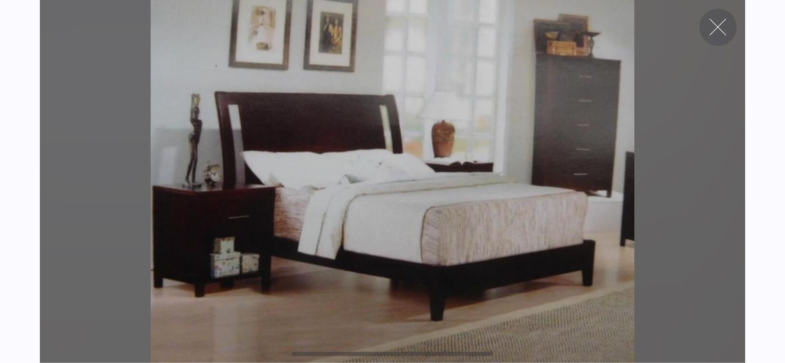 MINIMALIST DARK ESPRESSO CALIFORNIA KING SOLID WOOD BED FRAME WITH HEADBOARD, FOOTBOARD & SLATS - $90 obo