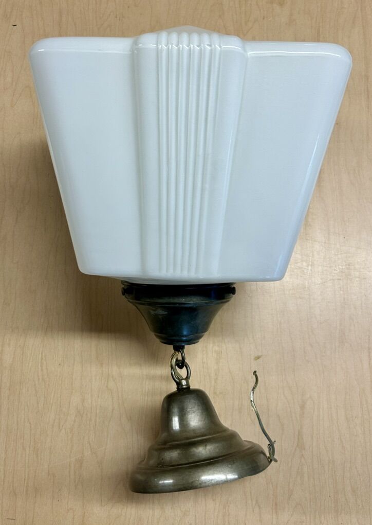 Antique Art Deco 1940's Milk Glass Ceiling Light