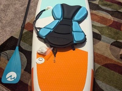NEW!
TWO SETS - Inflatable Paddle Board with Padded Seat, Paddle, Extra Duel-end Paddle, Inflatable Belt Pack, Cordless Pump