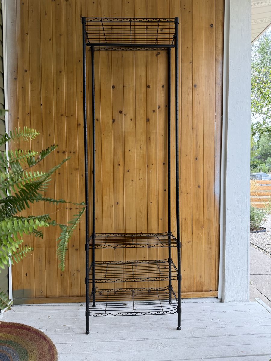 Ulif H2 Heavy Duty Freestanding Black Metal Garment Rack with Shelves