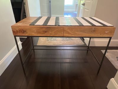Wooden Desk with Iron Legs and Storage Drawers - Good Condition