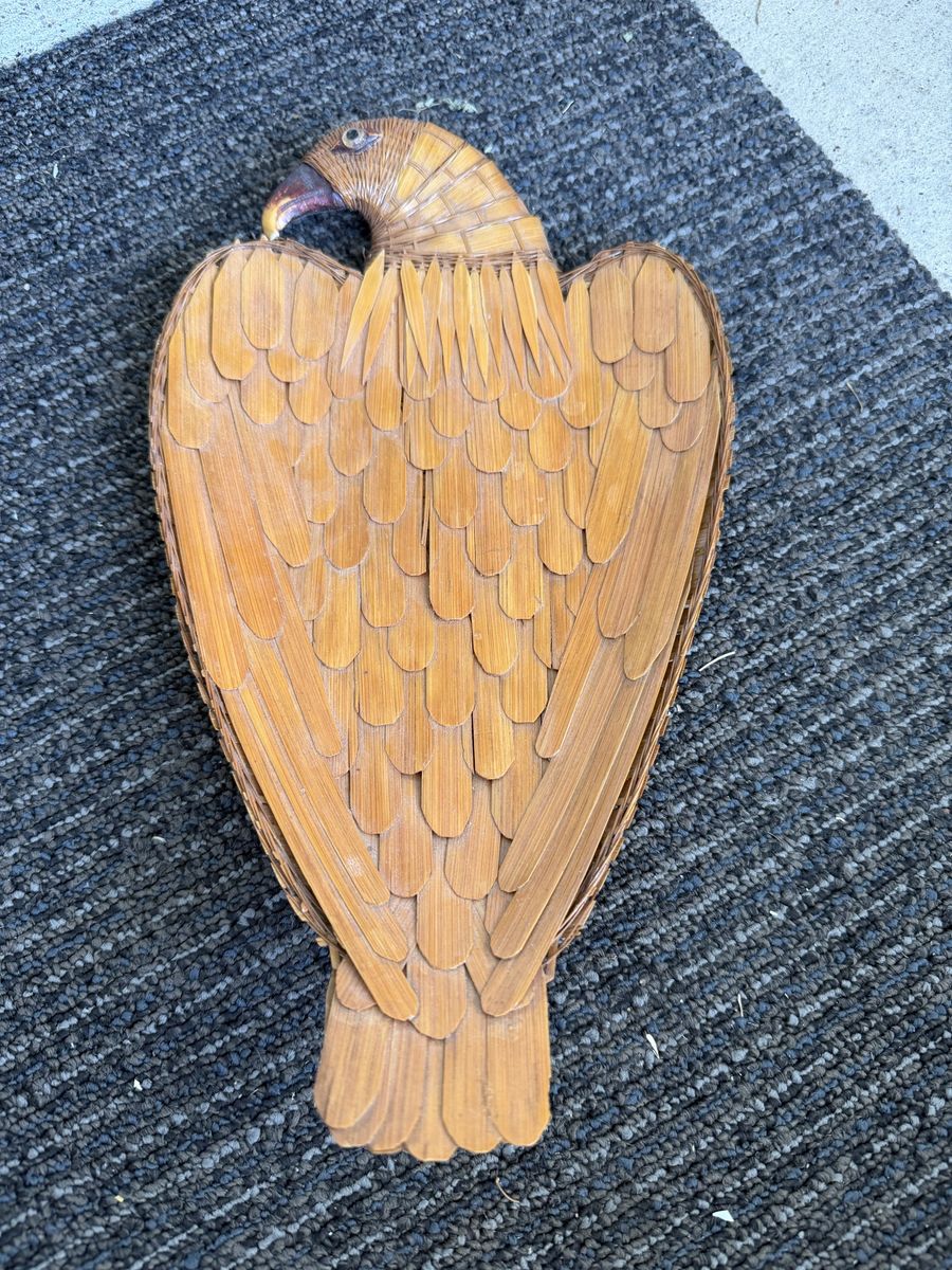 Vintage Woven Bamboo Eagle Wall Hanging Decor Handcrafted Bird