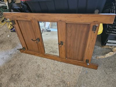 Vintage Wooden Mirror & Coat Rack Entryway Decor with 6 Hooks