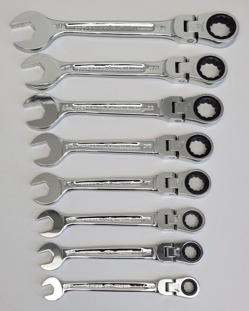 Mac wrench set, ratcheting flex head