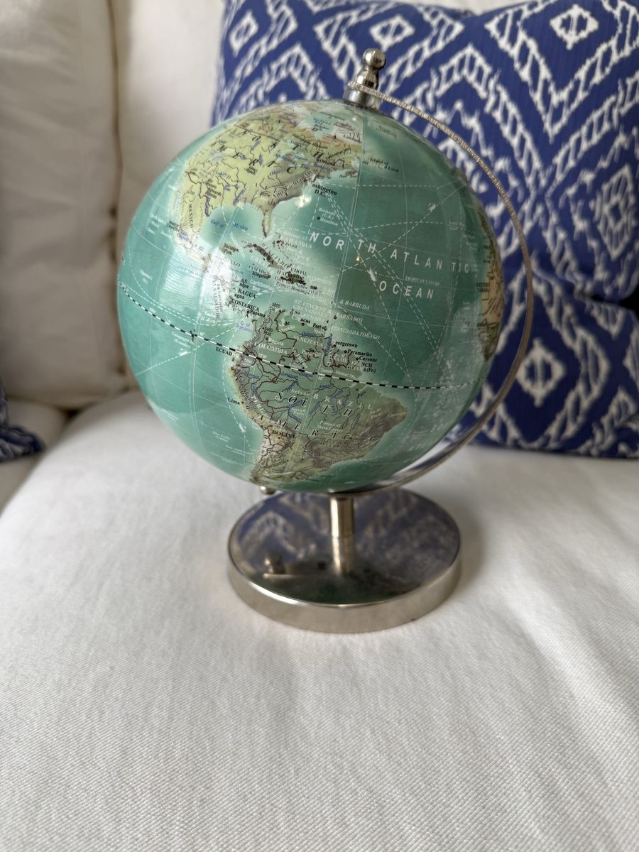 Decorative Blue/Green Desk Globe with Silver Stand - Explore the World from Your Home