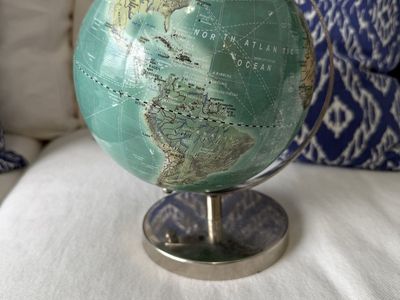 Decorative Blue/Green Desk Globe with Silver Stand - Explore the World from Your Home