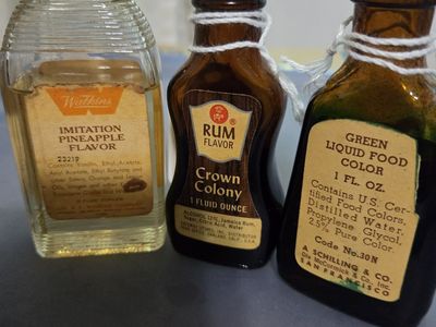 Vintage Watkins, Crown Colony, and Schilling Food Flavoring and Coloring Bottles Lot of 3