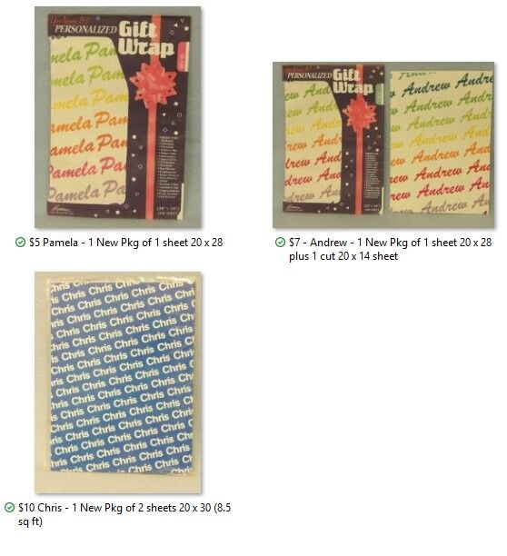 Vintage You Name It! Personalized Name Gift Wrap ~Wrapping Paper ~ Colorful "Andrew" ~ Blue "Chris" ~ Colorful "Pamela"