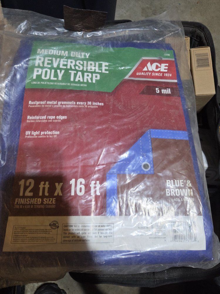 ACE Medium Duty Reversible Poly Tarp - Blue/Brown, 12 ft x 16 ft, 5 mil, UV Protection