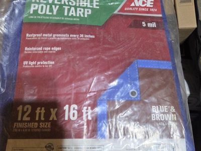 ACE Medium Duty Reversible Poly Tarp - Blue/Brown, 12 ft x 16 ft, 5 mil, UV Protection