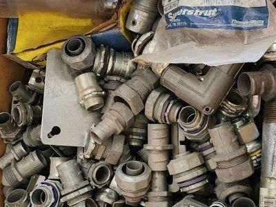 Random box of Assorted Electrical Conduit Fittings & Hardware Lot - Halex, Superstrut, Liquid-Tight