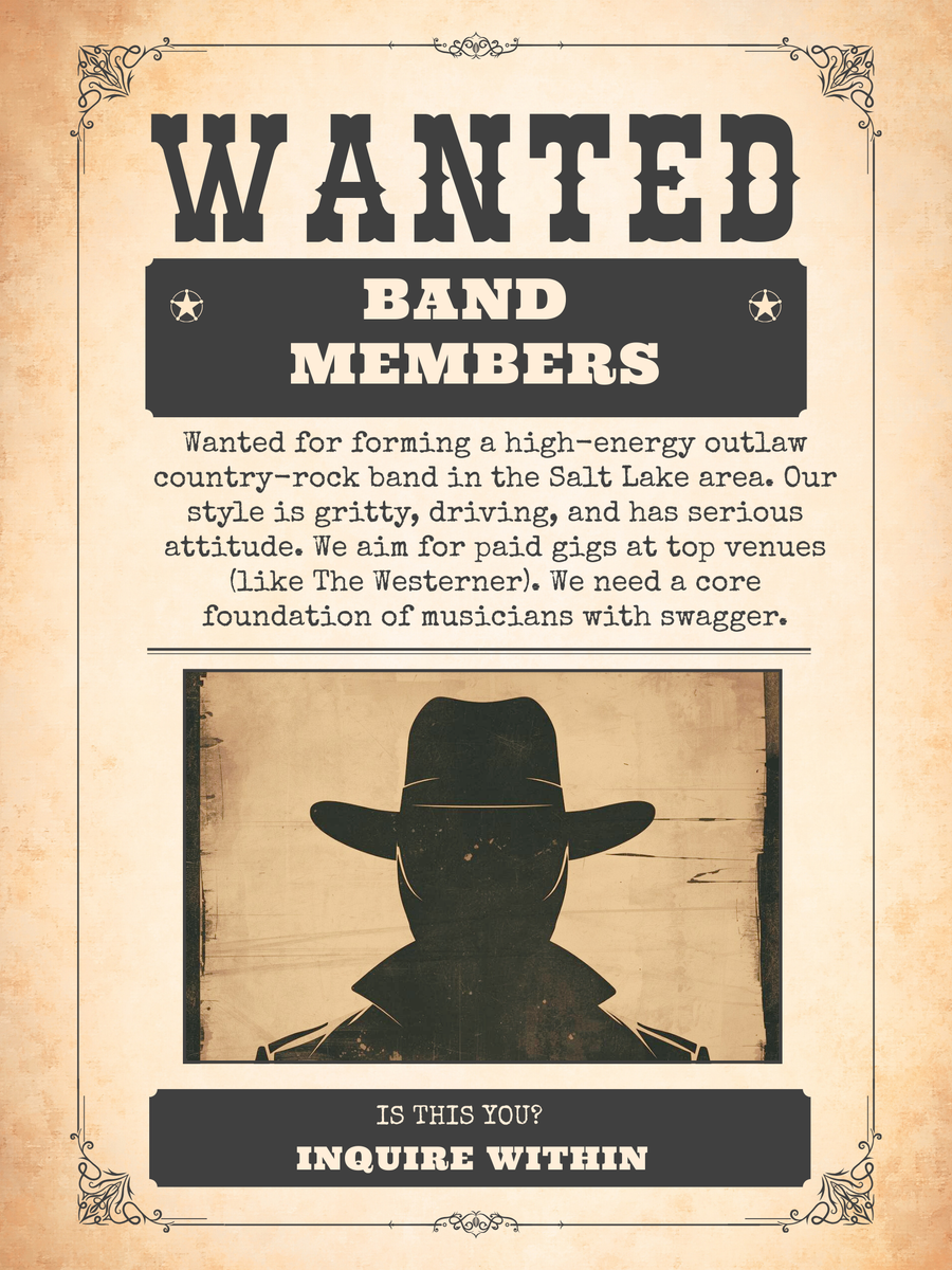 DRUMMER, BASSIST, GUITARIST & VOCALIST Wanted for Heavy Country-Rock Band (Murray/SLC)