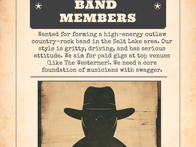 DRUMMER, BASSIST, GUITARIST & VOCALIST Wanted for Heavy Country-Rock Band (Murray/SLC)