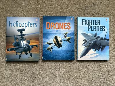 3 Usborne Books: Helicopters, Drones, & Fighter Planes
