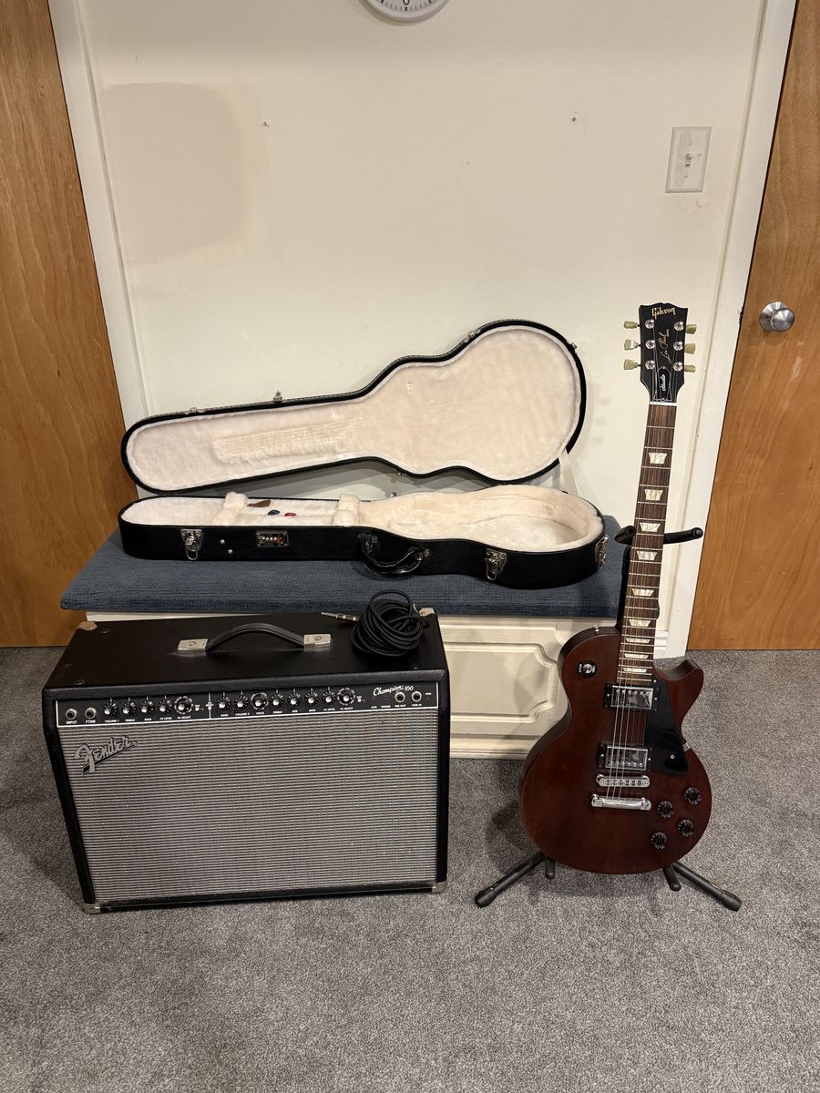 Gibson Les Paul Studio Faded + Fender Champion 100 Amp & Hard Case Package
