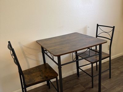 Compact Wood & Metal Bistro Dining Table Set w/ 2 Chairs
