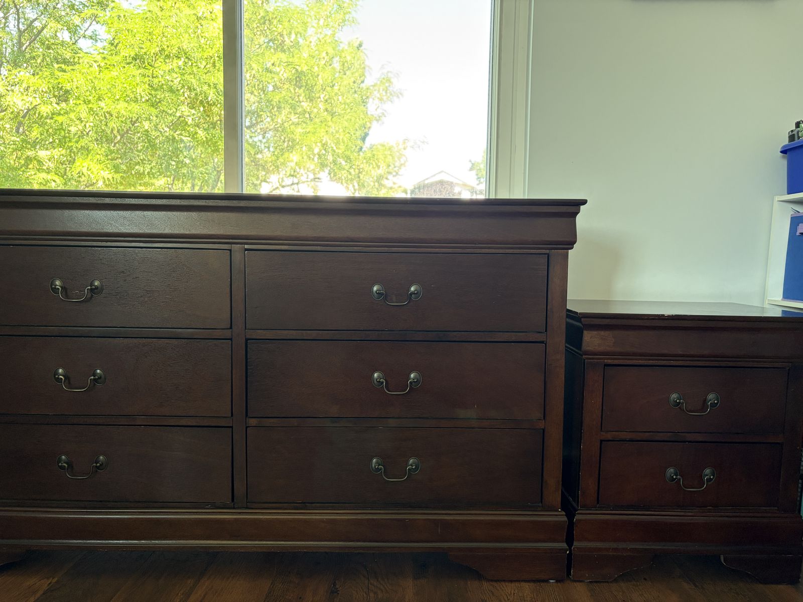 Dark Wood Twin Bed Frame, Dresser, & Nightstand Furniture Set