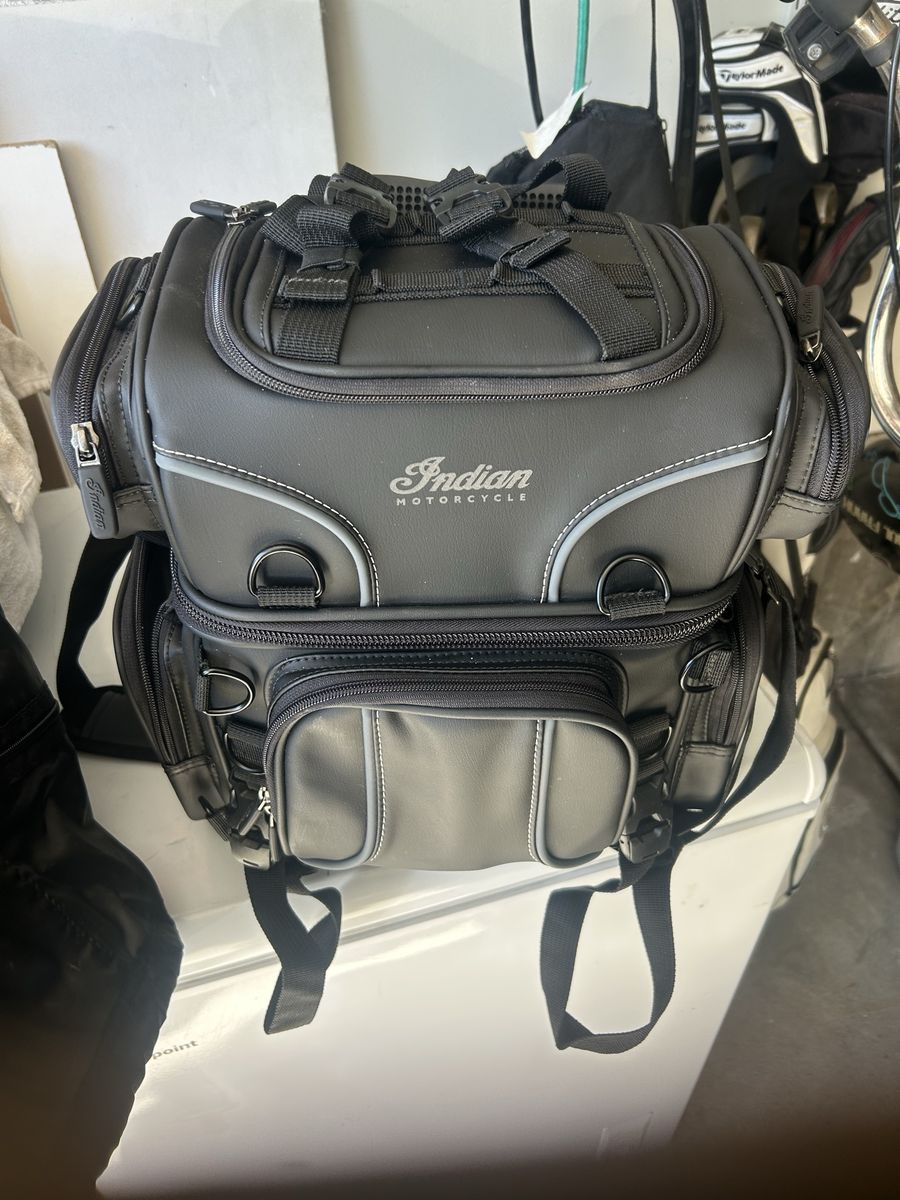 Brand new Indian Motorcycle Black Expandable Sissy Bar Commuter Bag with Rain Cover