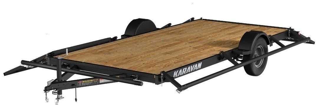 Karavan Single Axle Wood Deck Utility Trailer with Fold-Down Side Ramps