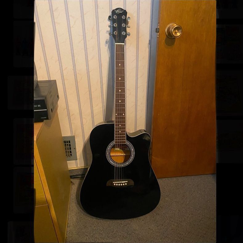 Oscar Schmidt Black Acoustic Guitar with cutaway