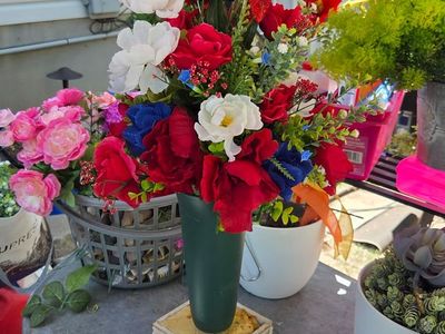 Handmade Patriotic Floral Arrangement - Red, White, & Blue Cemetery Decor