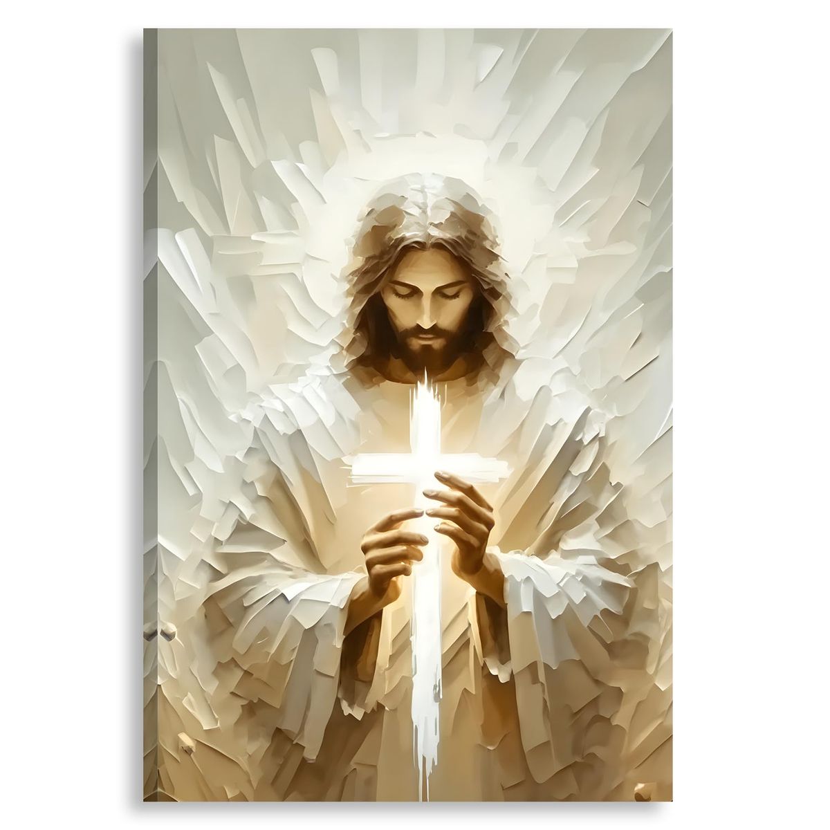 2D No Texture Jesus Canvas Wall Art with Holding Cross