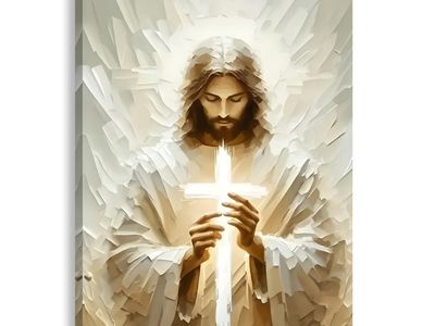 2D No Texture Jesus Canvas Wall Art with Holding Cross