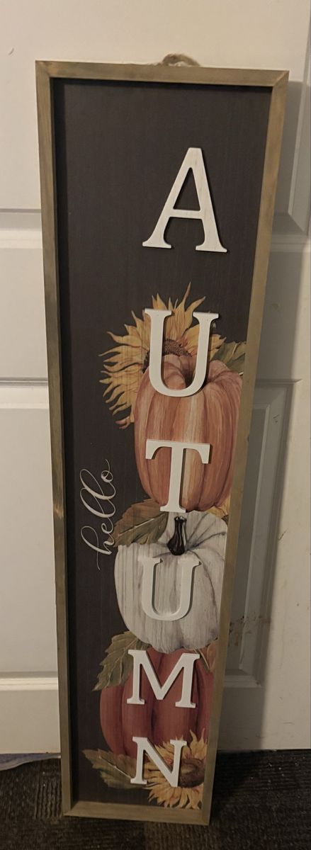 Wooden Hello Autumn Fall Porch Sign - Sunflowers & Pumpkins Decor