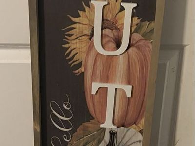 Wooden Hello Autumn Fall Porch Sign - Sunflowers & Pumpkins Decor