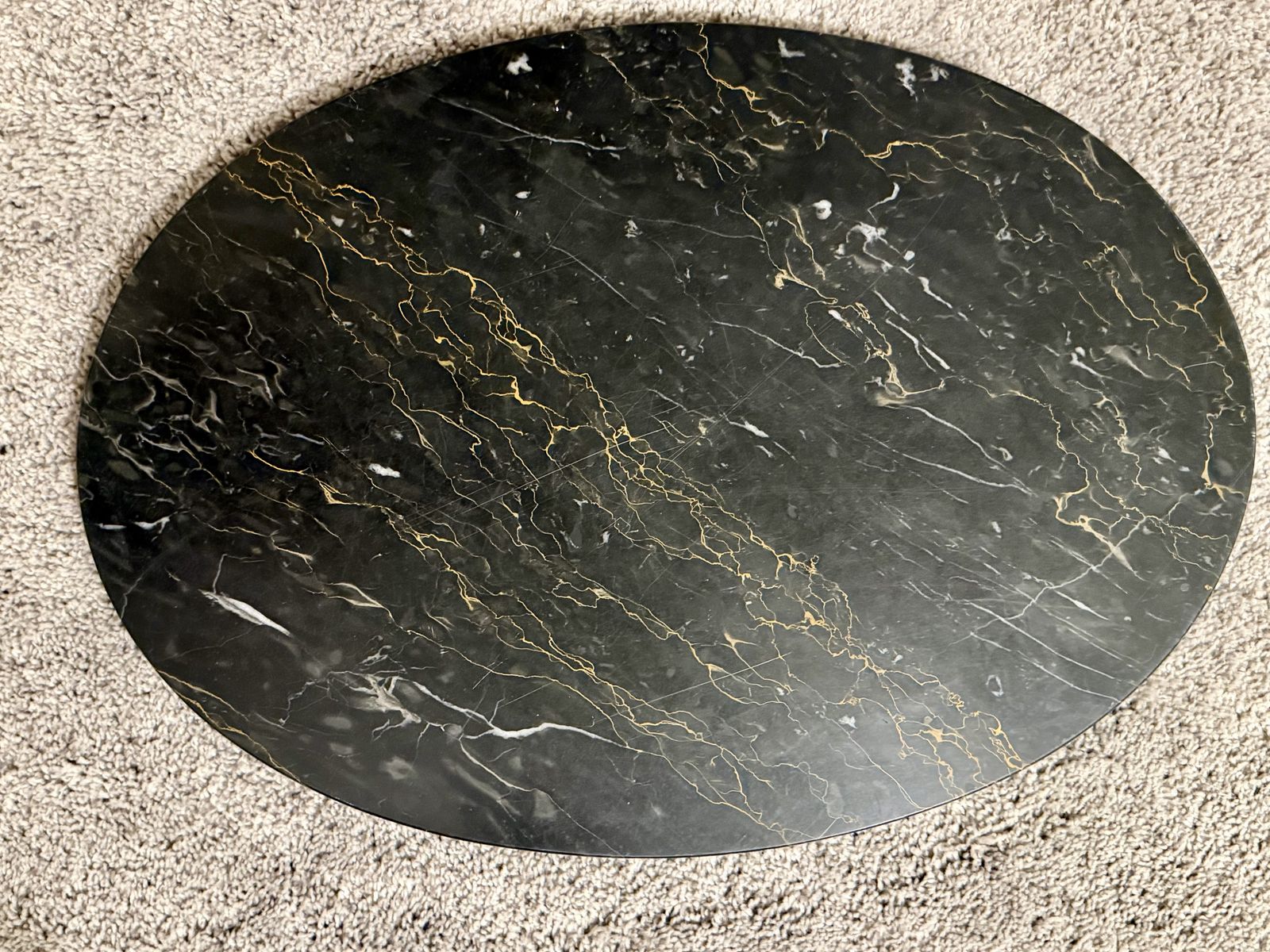 Black & Gold  Marble Oval Tabletop/Tray - 14.5" x 21" Decorative Surface