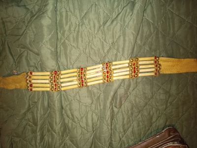Handmade Native American Style Bone Choker Necklace - Red & Gold Beads