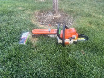 Stihl Gas Chainsaw with Bar Cover and Accessories