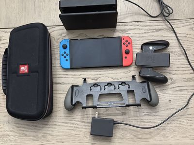 Nintendo Switch OLED model neon blue/ neon red Console w/ Joy-Cons, Dock, Charger, ex & Case - Neon Red/Blue, Used - excellent