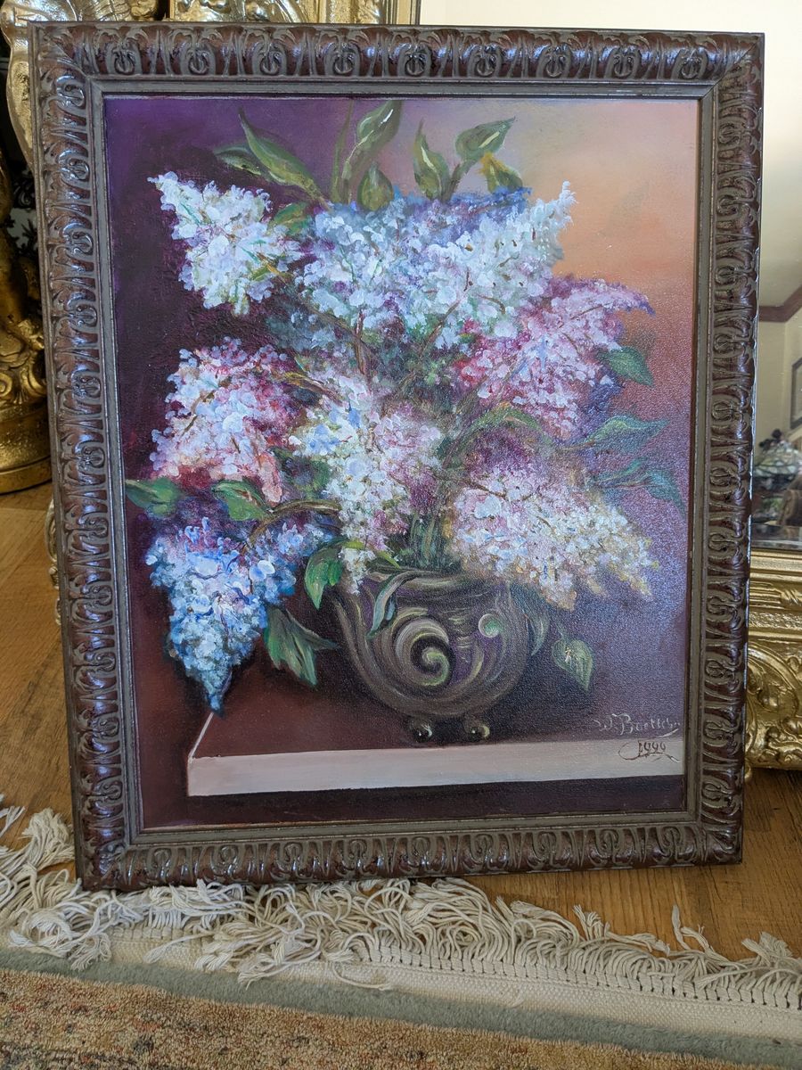 23.5x19.5 Original Signed oil painting on canvas if magnificent Lilacs
