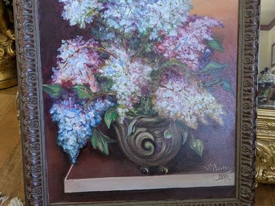 23.5x19.5 Original Signed oil painting on canvas if magnificent Lilacs
