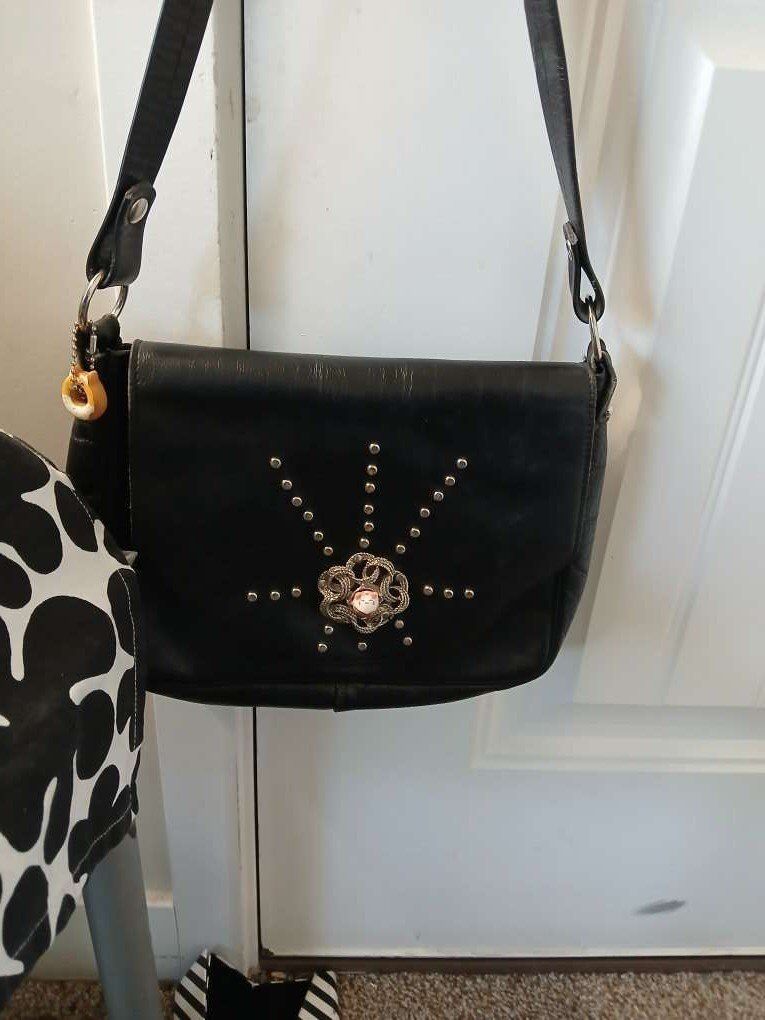 Black leather handbag