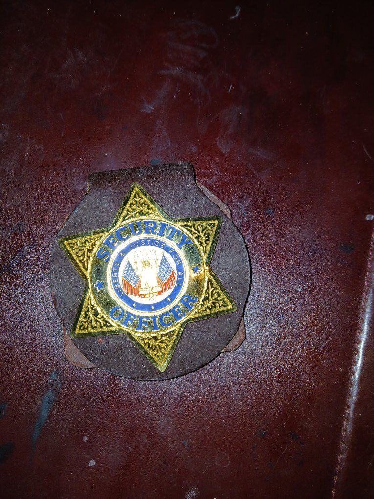 Security Officer Star Badge on Leather Belt Clip Holder
