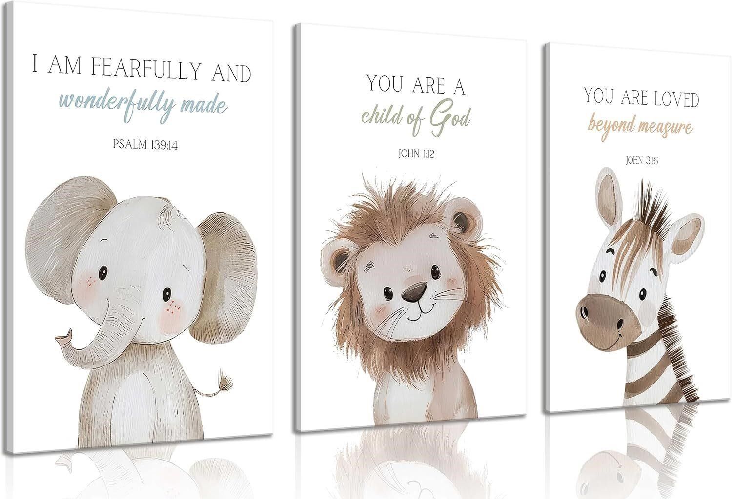 3 Framed Children’s Animal Wall Art 12x16 