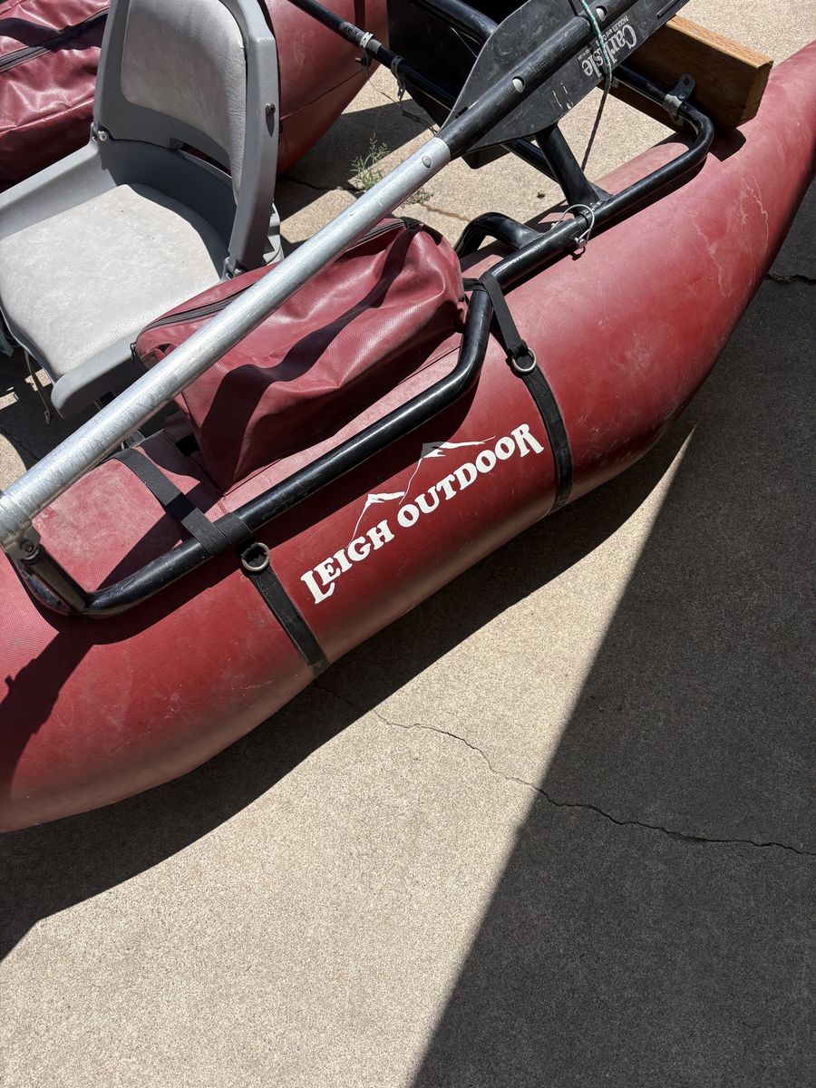 Leigh Outdoor 9ft Red Inflatable Fishing Pontoon Boat with Oars & Seat