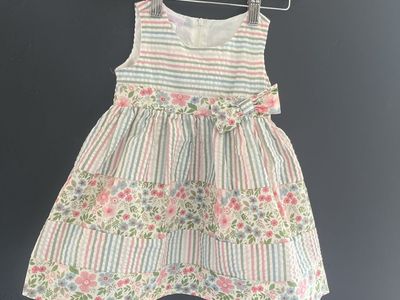 Bonnie Baby Girl's Floral & Striped Seersucker Dress Size 18 Mo Easter Spring Summer