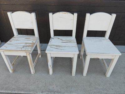 Set of 3 IKEA Distressed White Wooden Children's Chairs