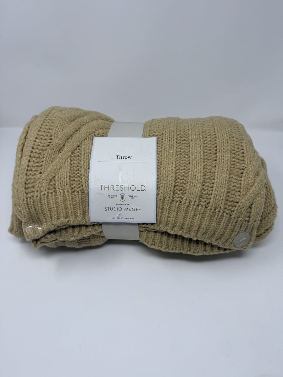 Threshold Designed with Studio McGee Knit Throw Blanket Tan 50x60 New