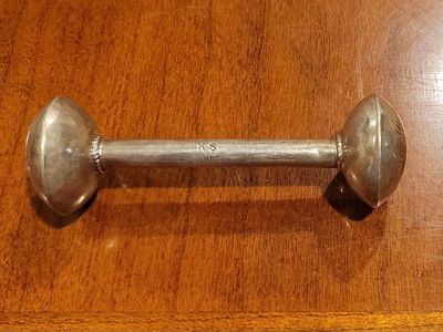 Vintage Navajo Silversmith Etched Dumbbell Baby Rattle signed KS Sterling