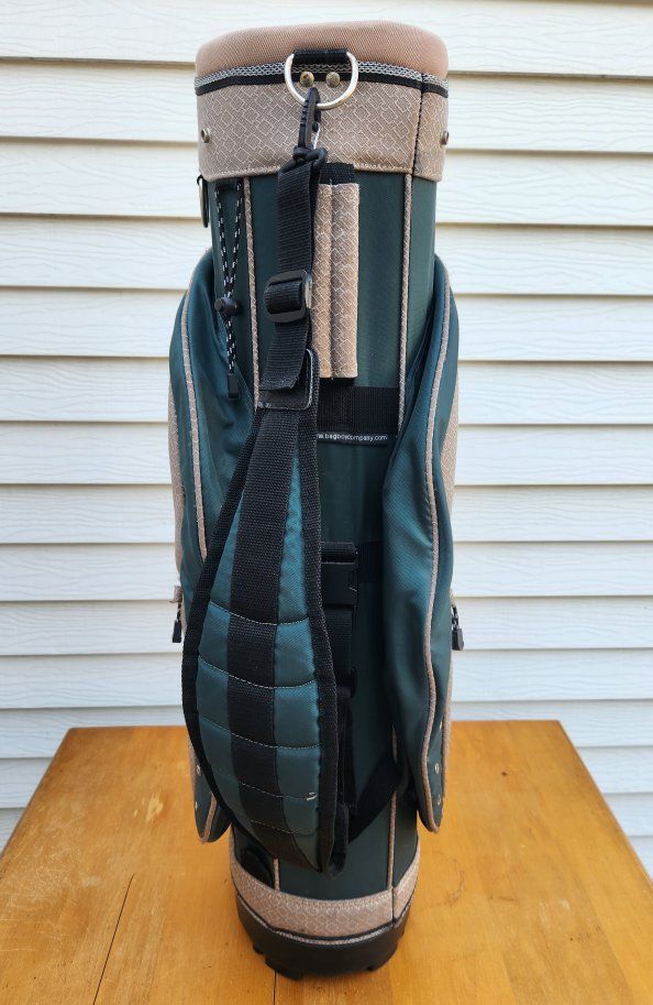 bagboy golf bag, cart, 7 hole, 11 zippers, shoulder strap, umbrella holder